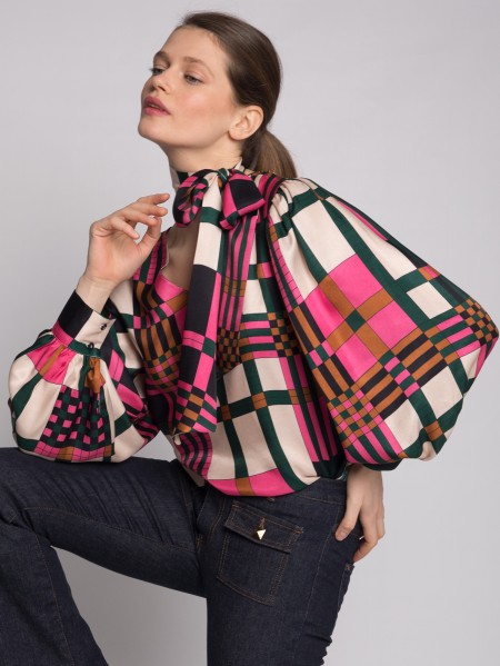 Vilagallo | Marlene Check Print Top Pinkgr