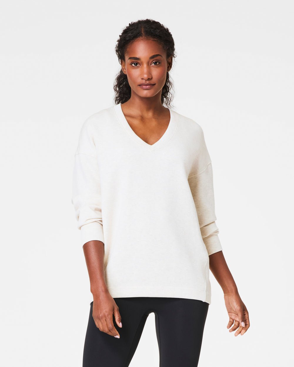 Spanx | Spanx | Airessentails Brushed V - Neck Tunic - Heather Cream | Cloister Collection | TOPS