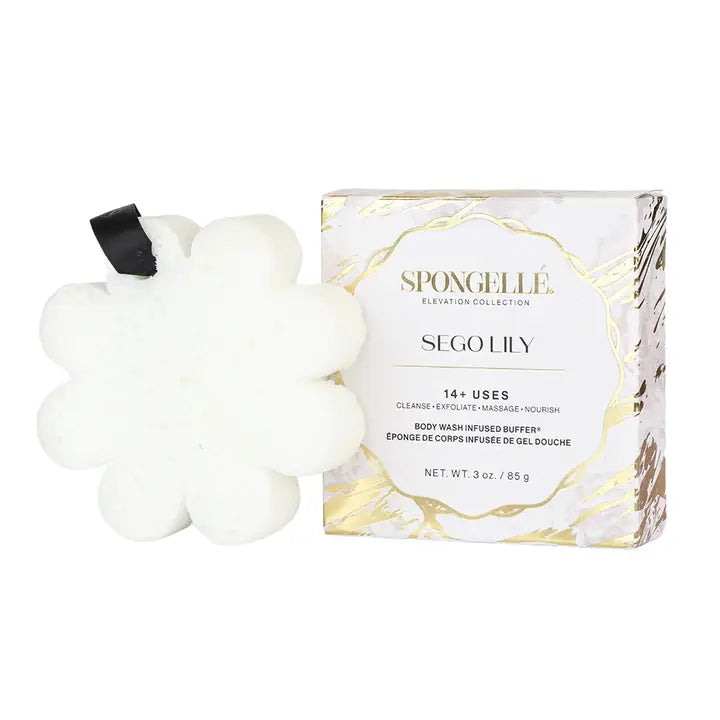 Spongellé body buffer with packaging on a white background