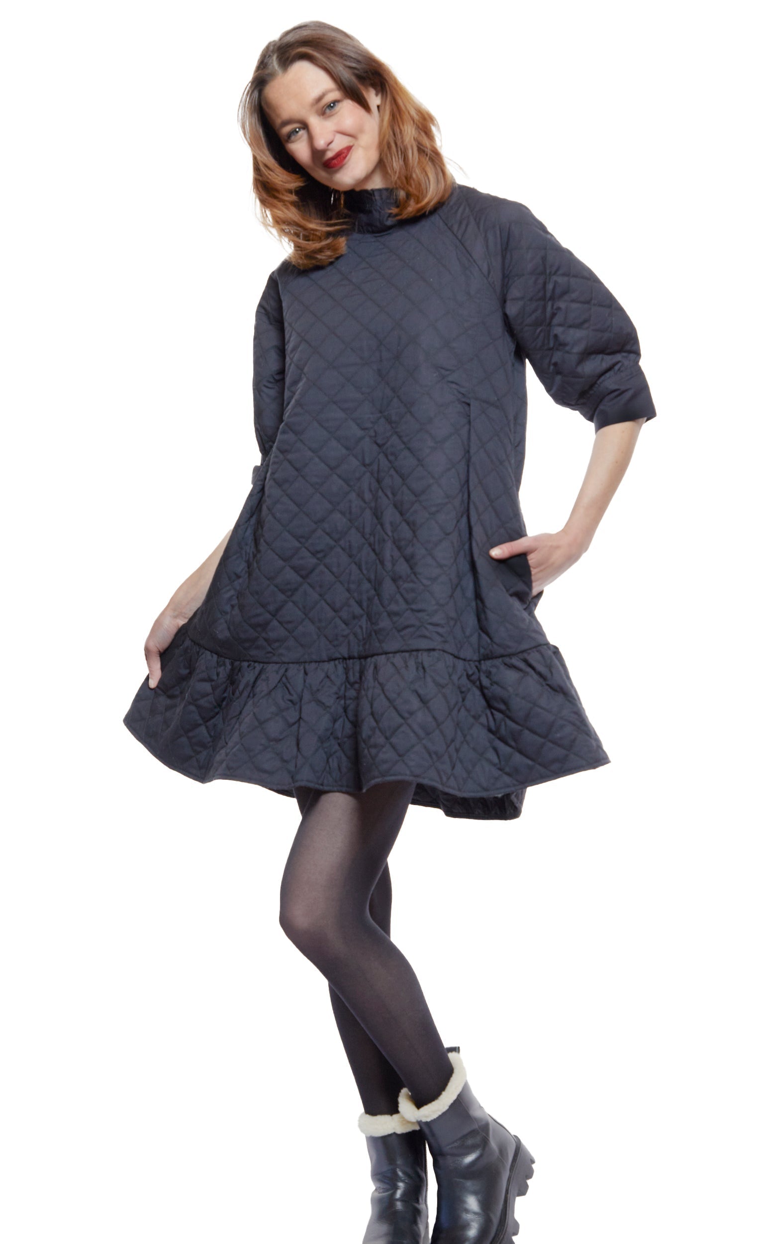 Dizzy Lizzie | St. Tropez Softly Quilted Black Poplin Dress, Oversized Silhouette | Cloister Collection | DRESSES