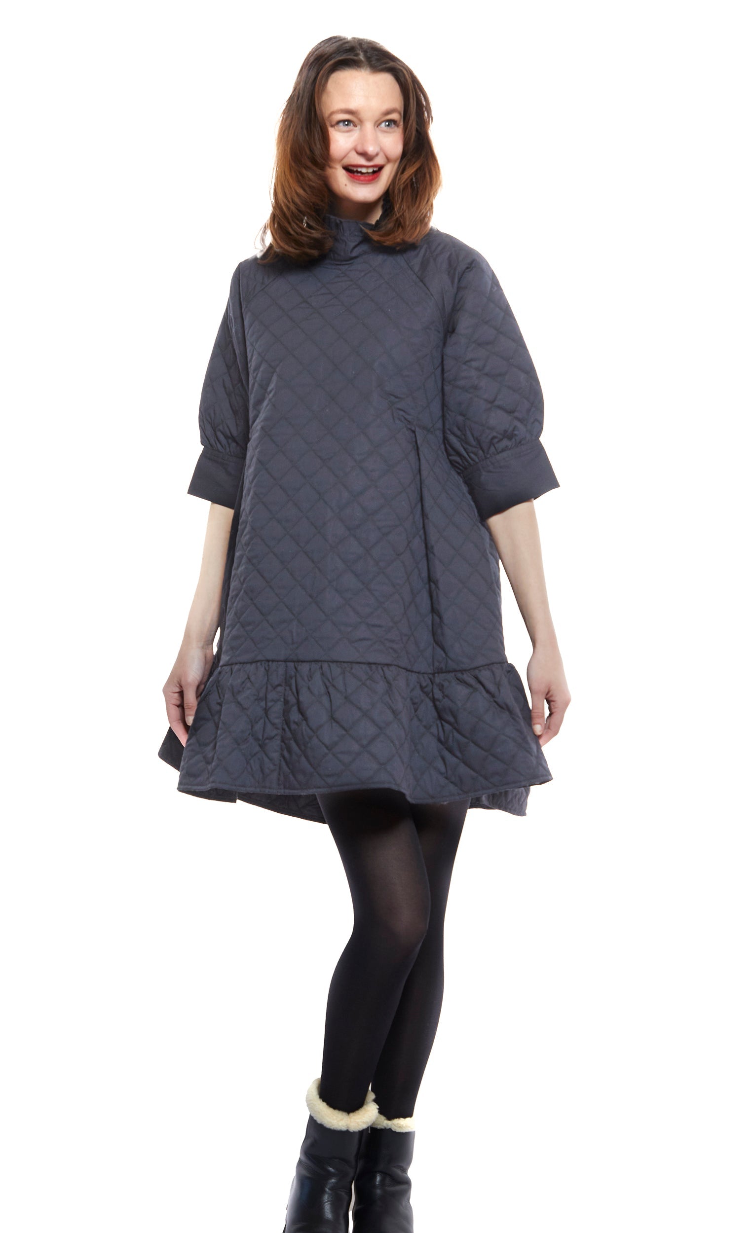 Dizzy Lizzie | St. Tropez Softly Quilted Black Poplin Dress, Oversized Silhouette | Cloister Collection | DRESSES