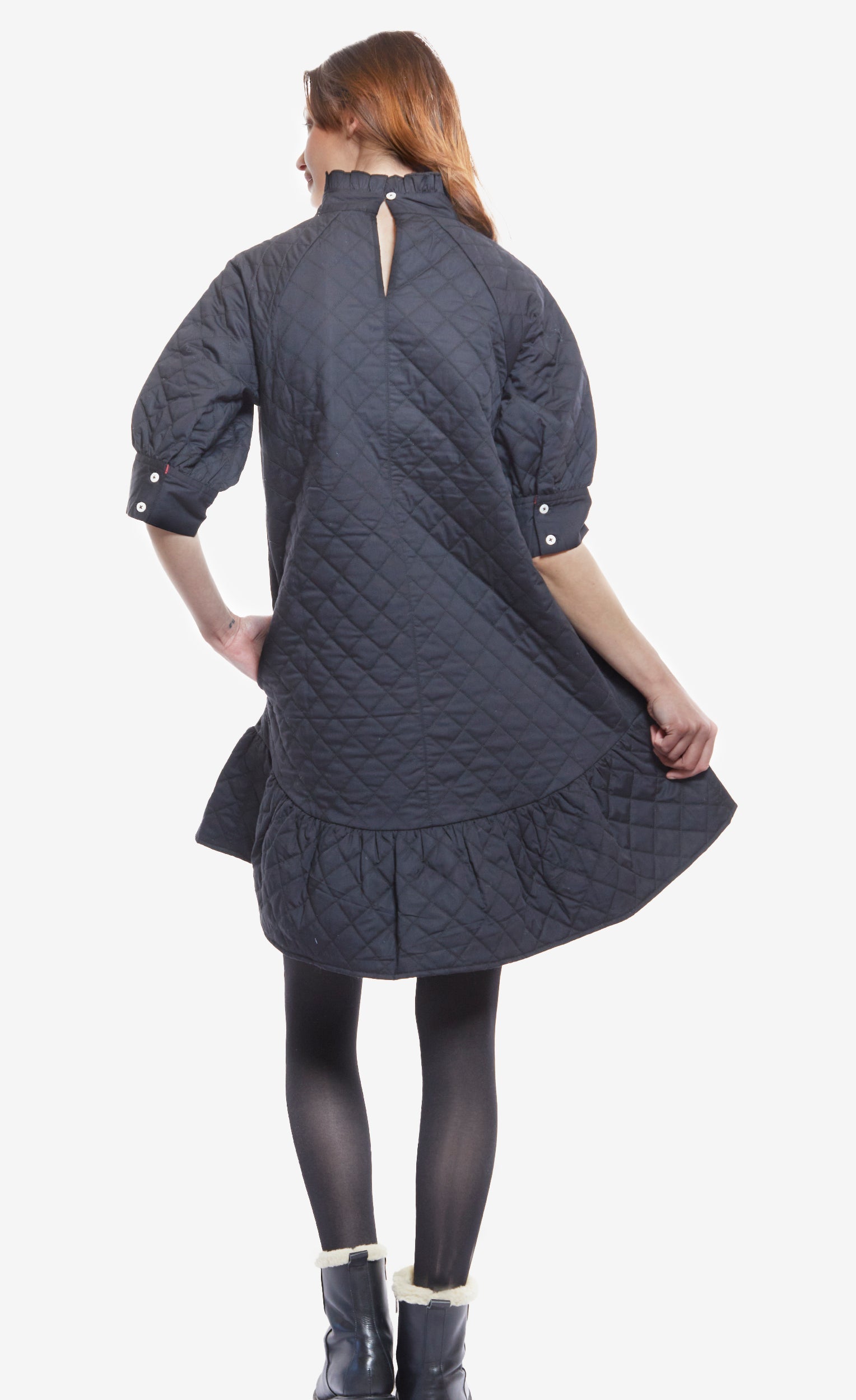 Dizzy Lizzie | St. Tropez Softly Quilted Black Poplin Dress, Oversized Silhouette | Cloister Collection | DRESSES