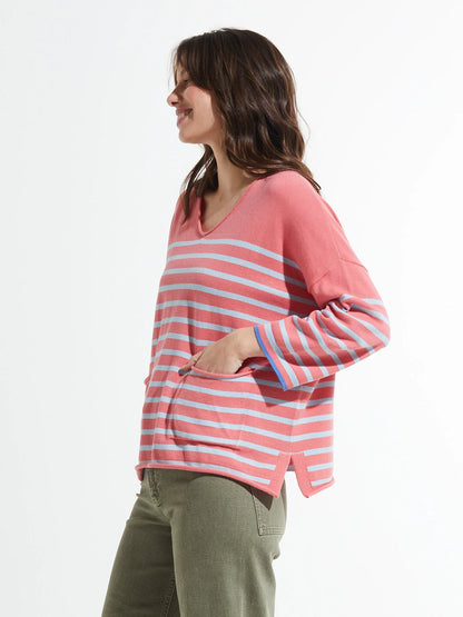 Zaket &amp; Plover | Nautical 3/4 Sleeve Striped Sweater with Pockets