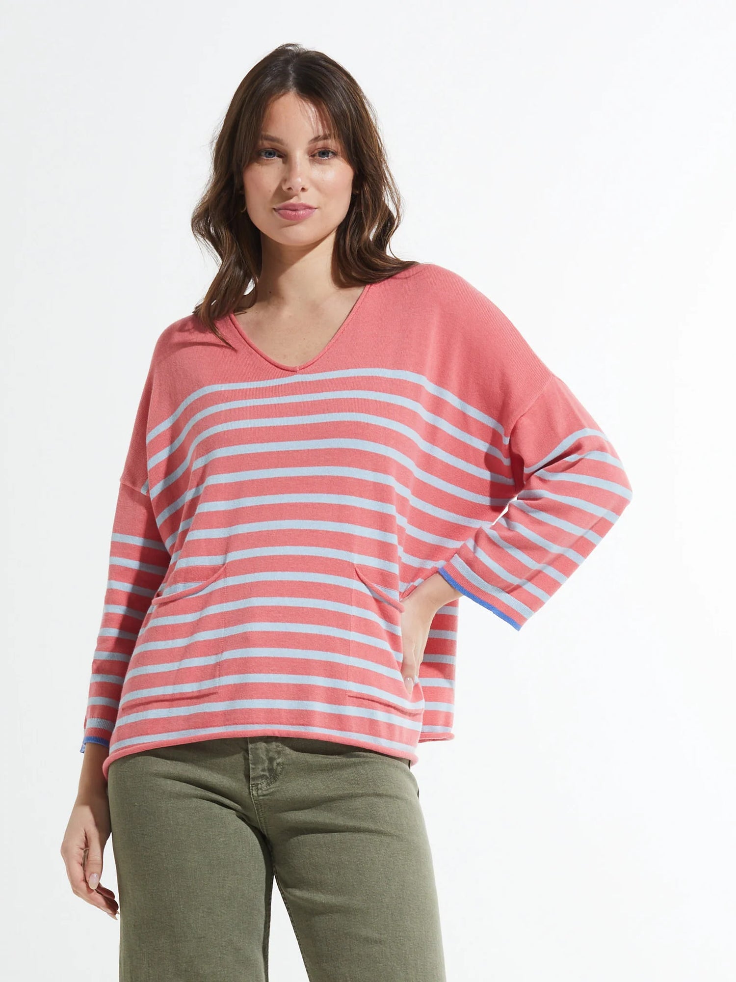 Zaket &amp; Plover | Nautical 3/4 Sleeve Striped Sweater with Pockets