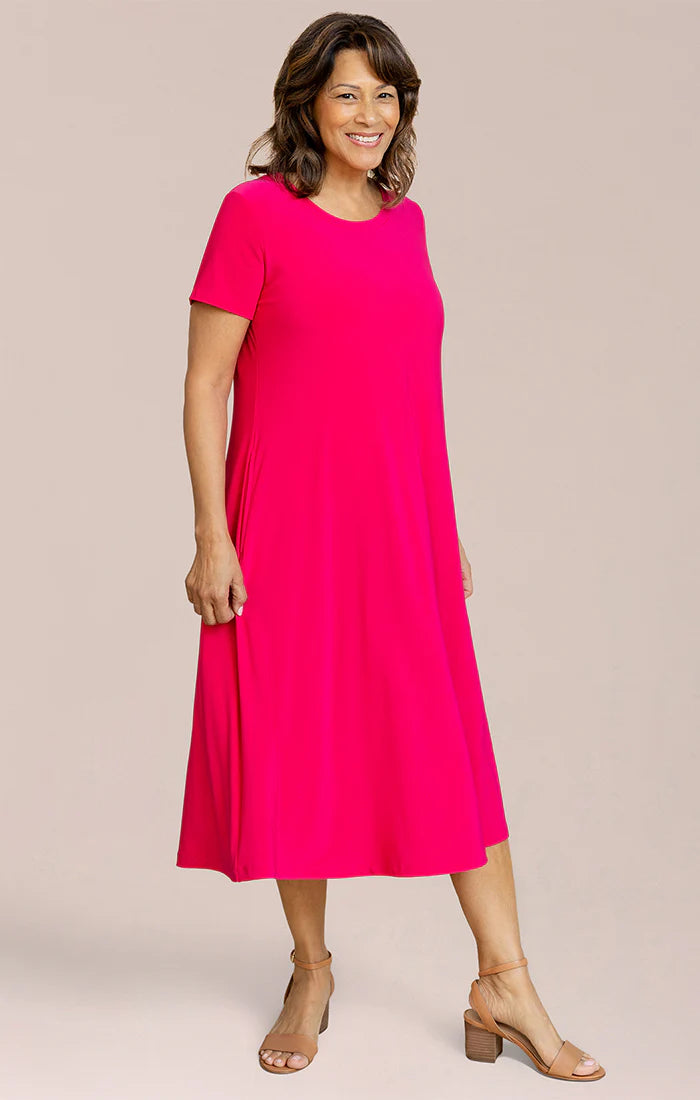 Fit & Flare Dress, Short Slv Hot Pink-516 / 12