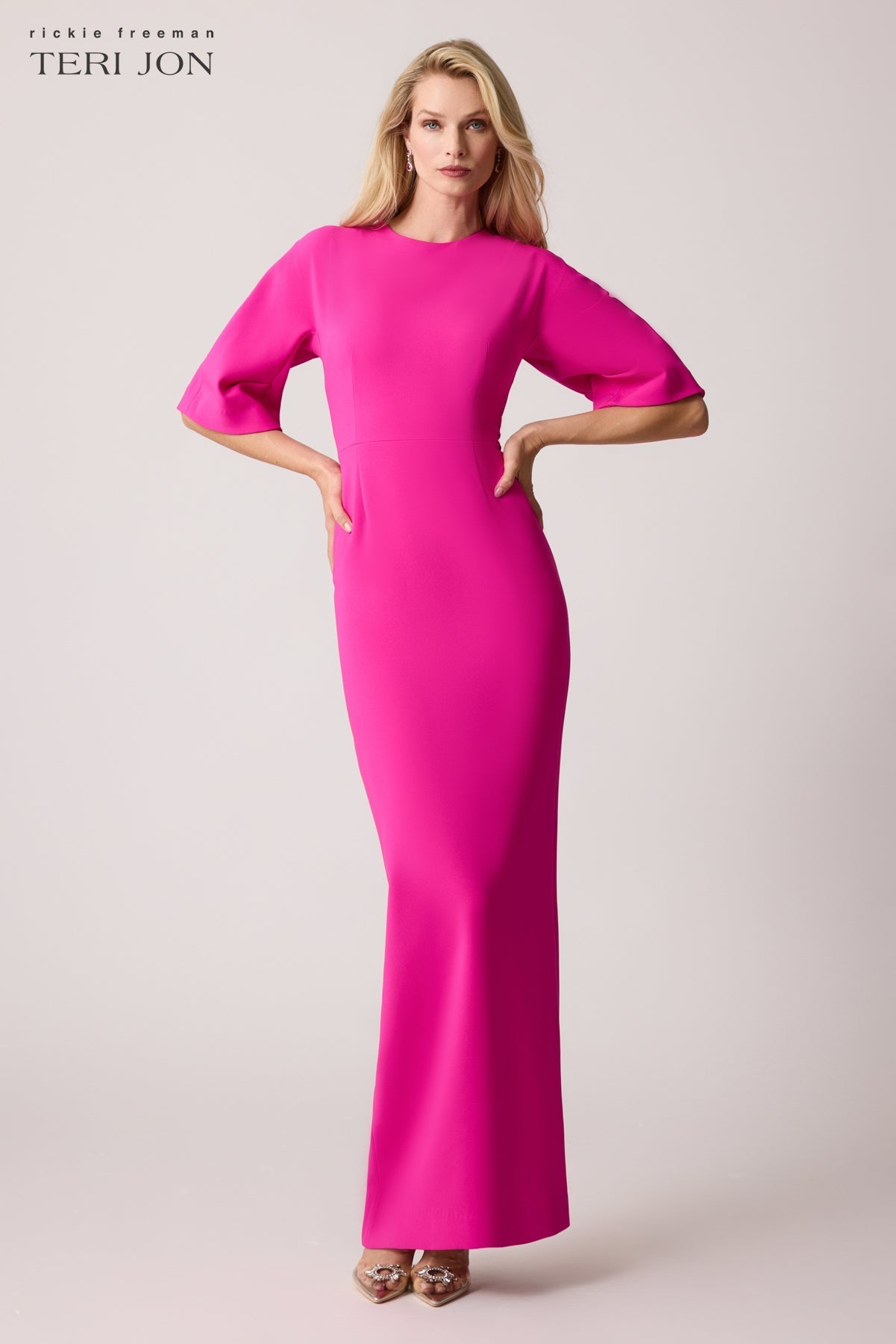 Teri Jon | Teri Jon | Crepe Fitted 3/4 Sleeve Gown | Cloister Collection | M.O.B.