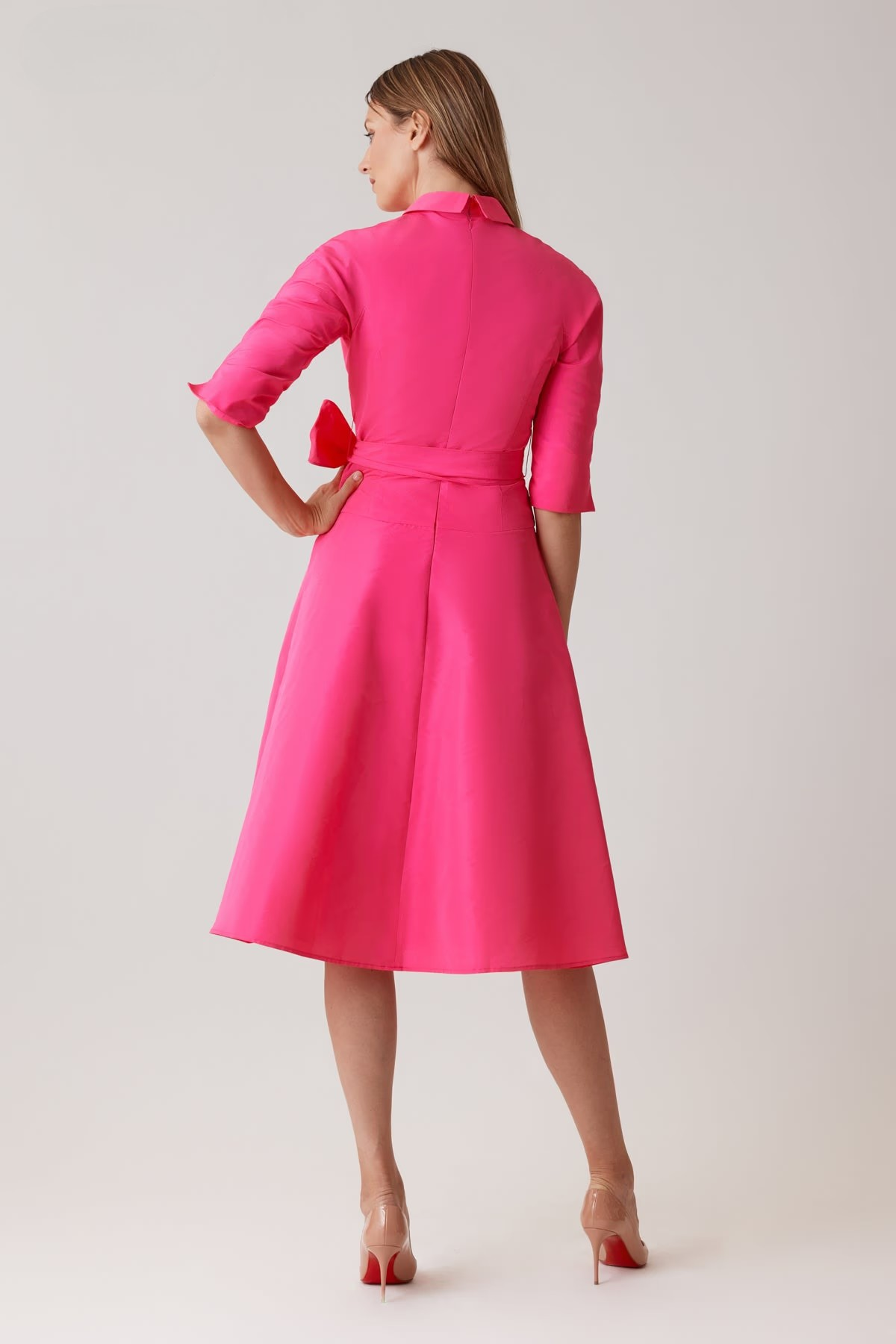 Teri Jon | Taffeta Drop Waist Shirt Dress
