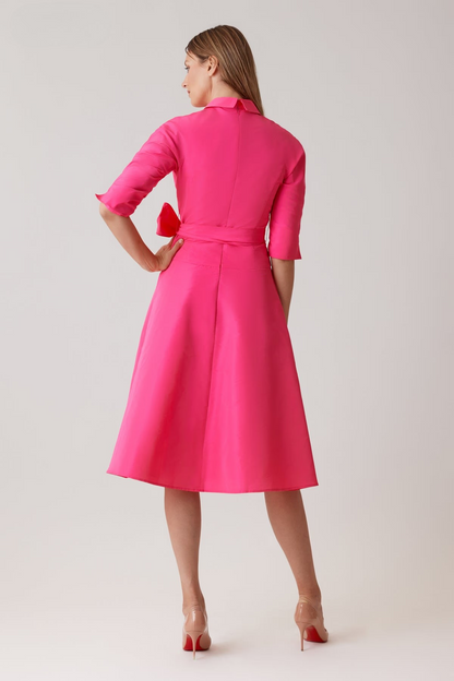 Teri Jon | Taffeta Drop Waist Shirt Dress
