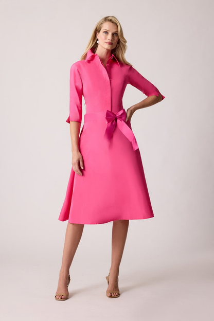 Teri Jon | Taffeta Drop Waist Shirt Dress