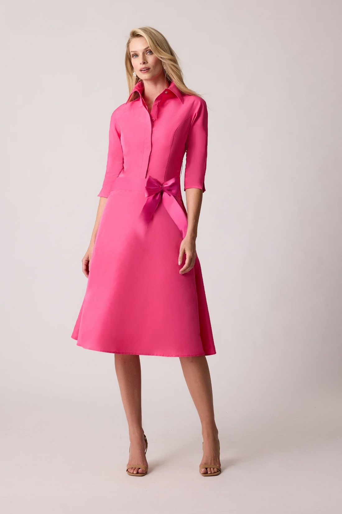 Teri Jon | Taffeta Drop Waist Shirt Dress