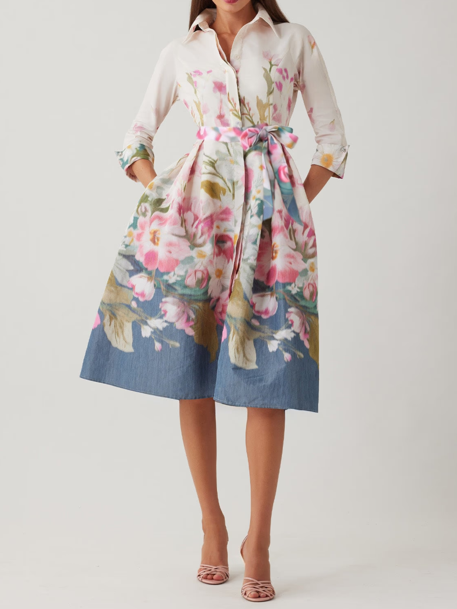 Rickie Freeman For Teri Jon Floral-Print Taffeta Midi Shirtdress Cream Multi Unisex 14 Rickie Freeman For Teri Jon Floral-Print Taffeta Midi Shirtdress Cream Multi Unisex 14