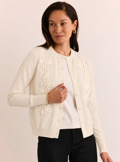 the h edition eggshell Long Sleeve Kaylee Embroidery Cardigan