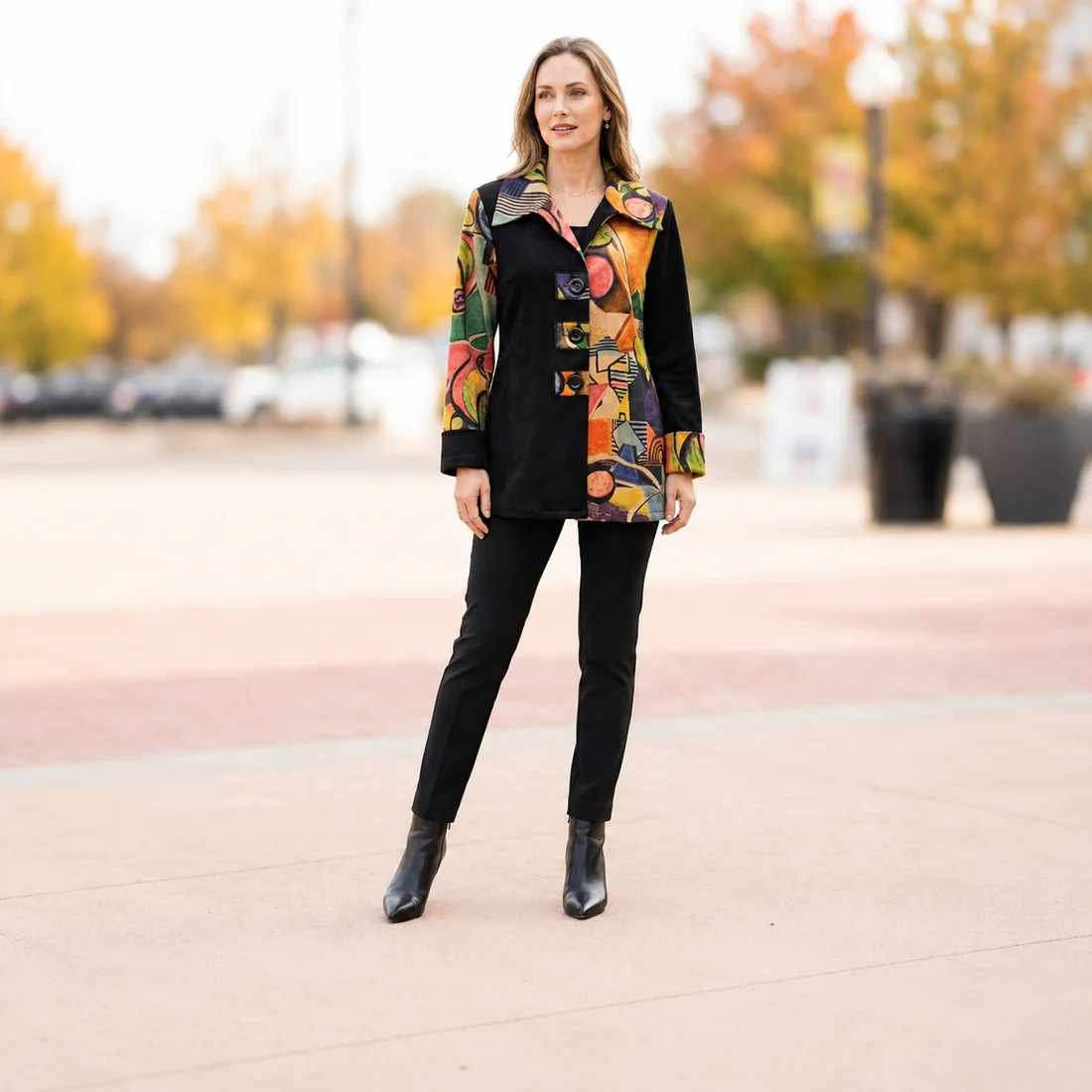 too fan Printed Suede Color Block Jacket | Women&