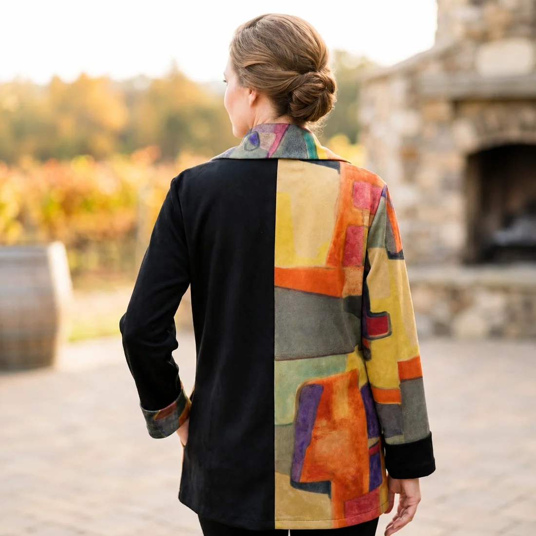 too fan Printed Suede Color Block Jacket | Women&