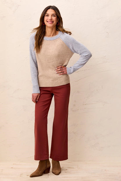 Color Block Raglan Sleeve Crew Neck Knit Sweater