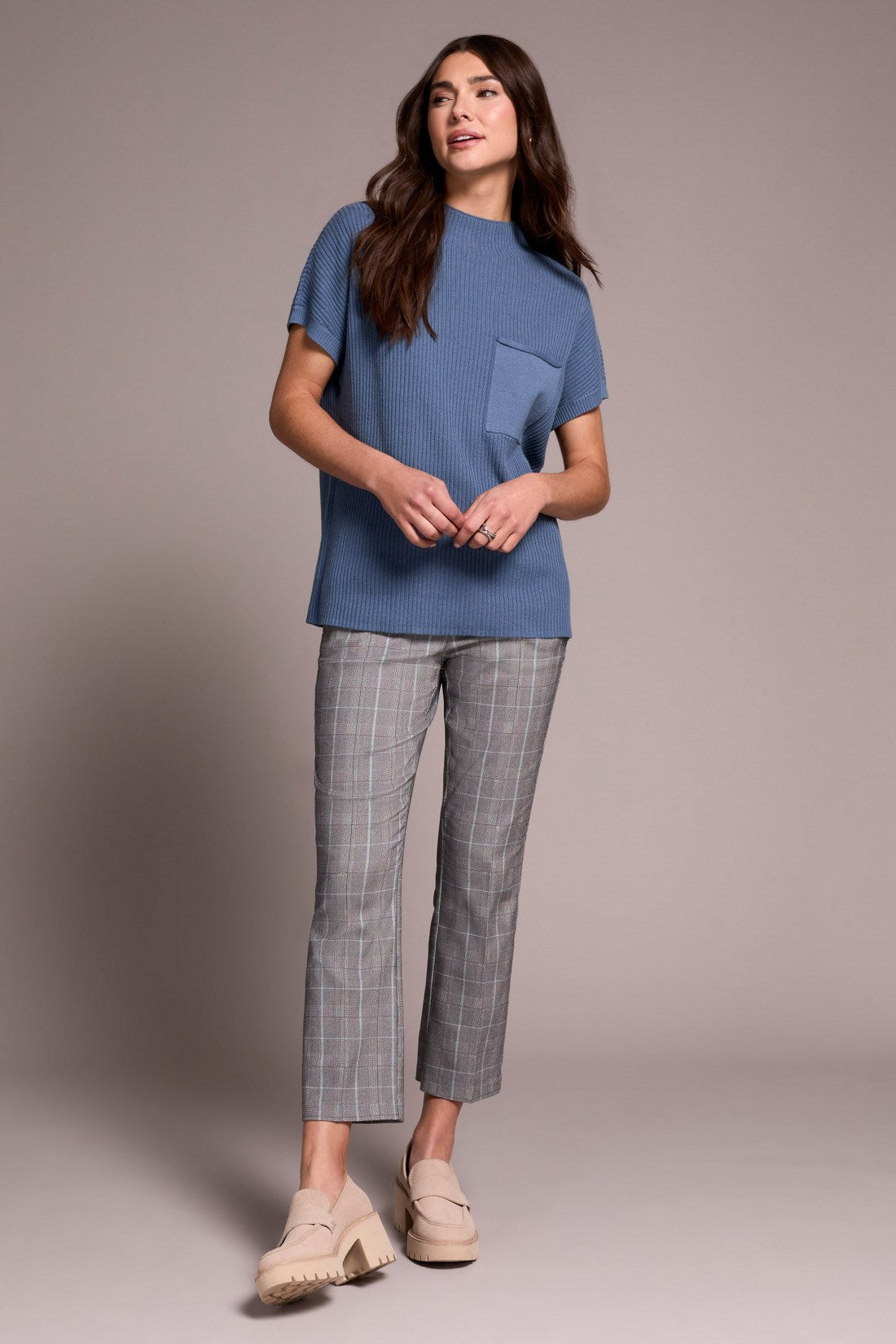Cotton Mock Neck Cap Short Sleeve Top