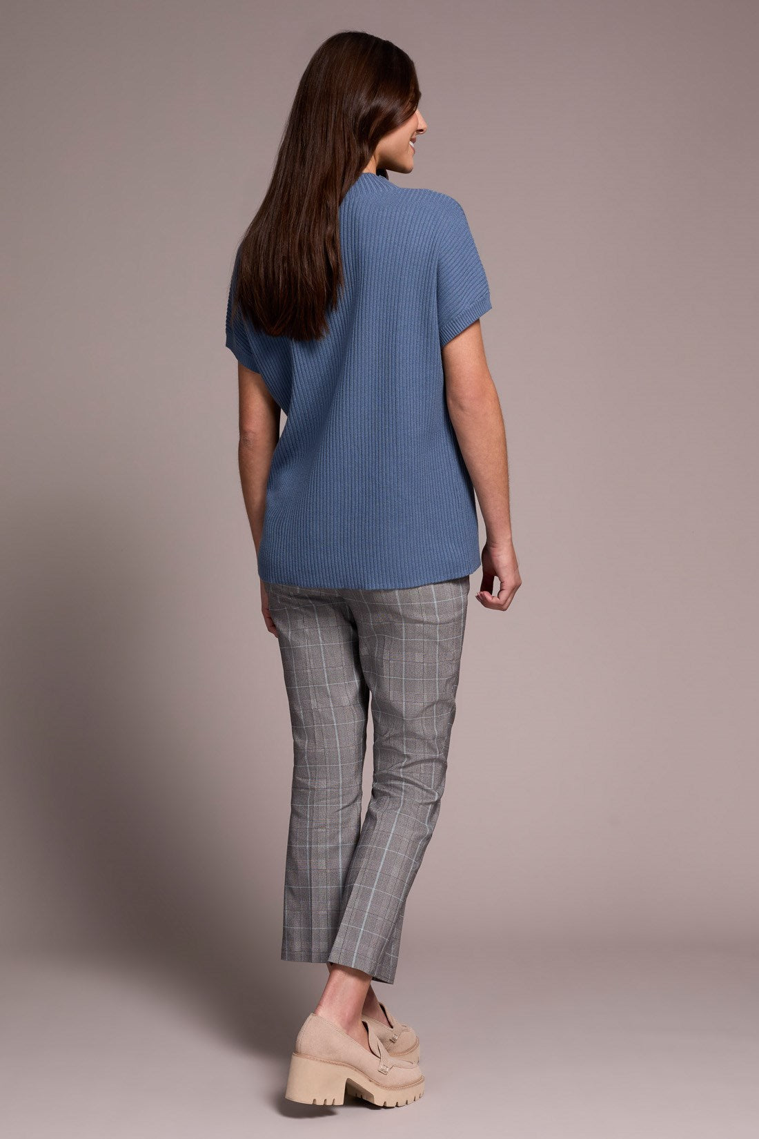 Cotton Mock Neck Cap Short Sleeve Top