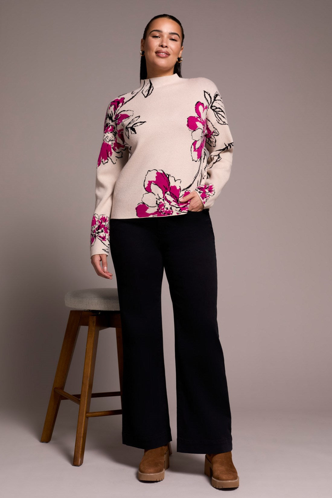 Tribal | Knit Jacquard Funnel Neck Sweater