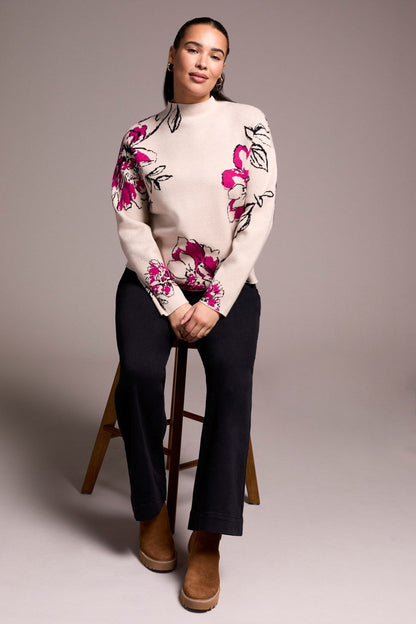 Tribal | Knit Jacquard Funnel Neck Sweater