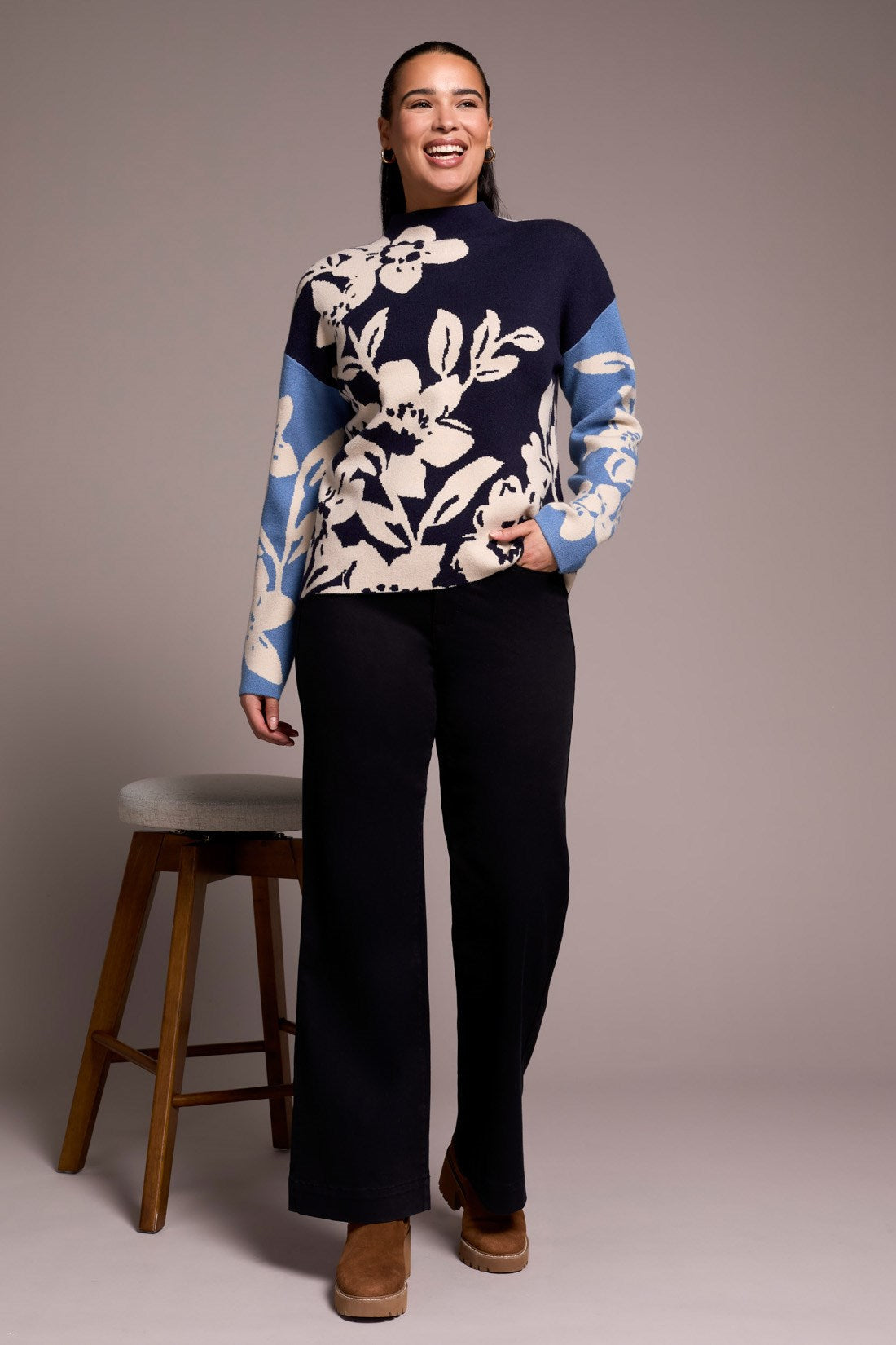 Tribal | Knit Jacquard Funnel Neck Sweater