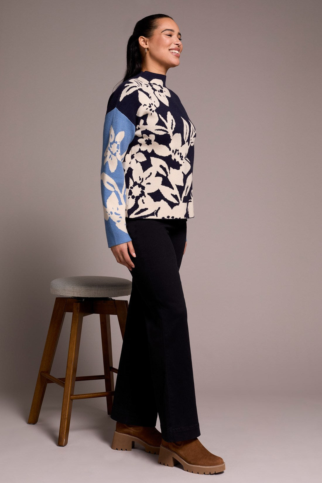 Tribal | Knit Jacquard Funnel Neck Sweater