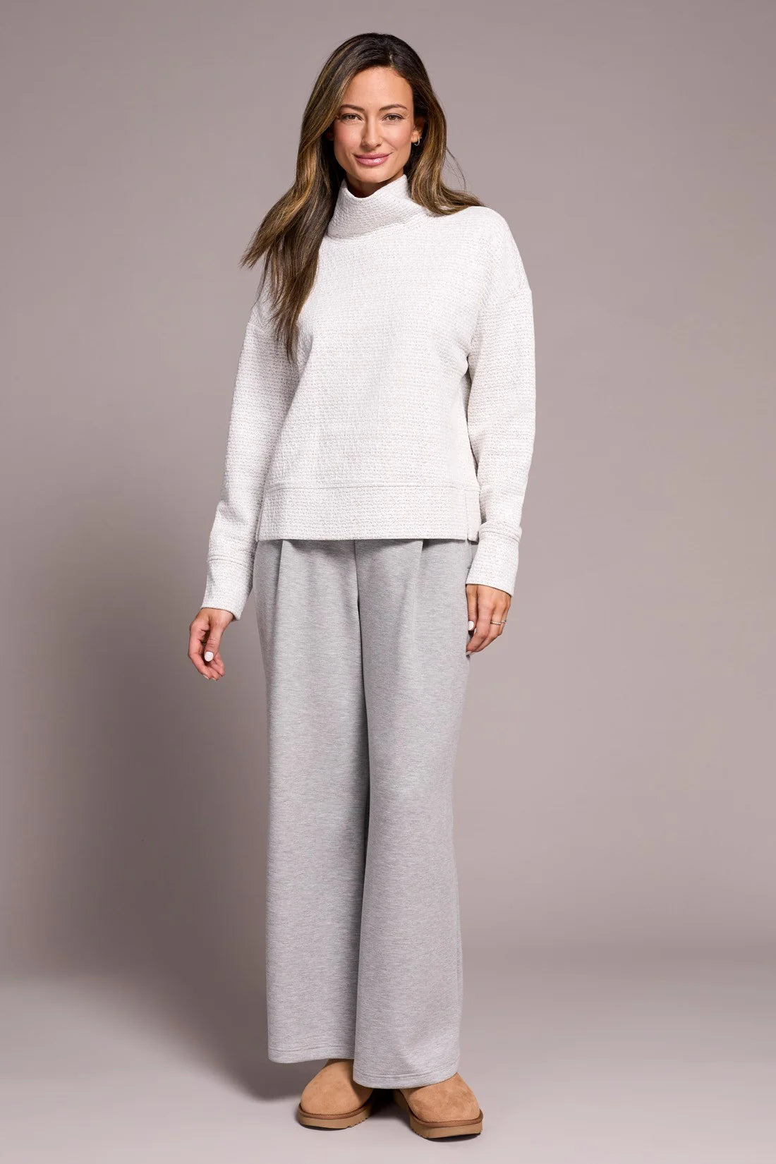 Tribal | Puckered Knit Drop Shoulder Funnel Neck Top