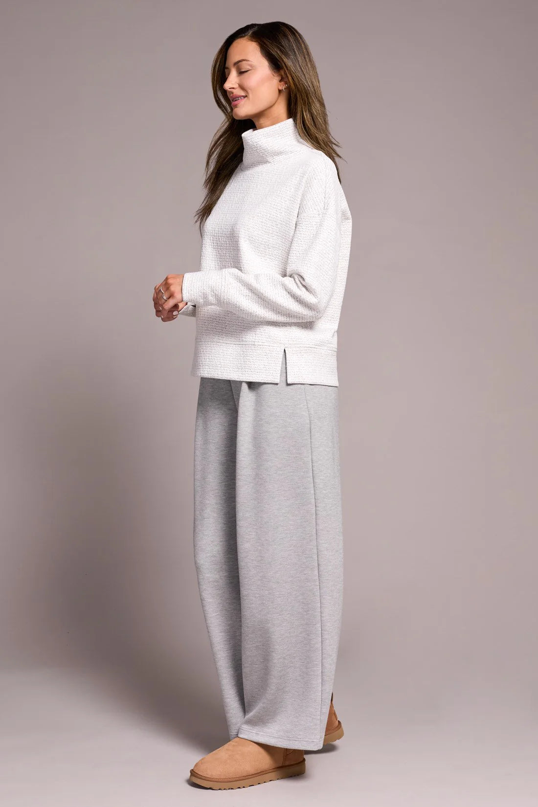 Tribal | Puckered Knit Drop Shoulder Funnel Neck Top