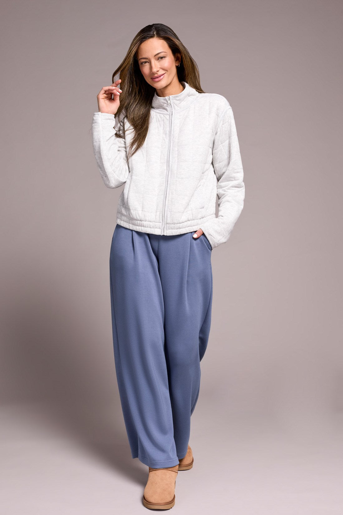 Tribal | Quilted Lightweight Zip-Front Mock Neck Jacket