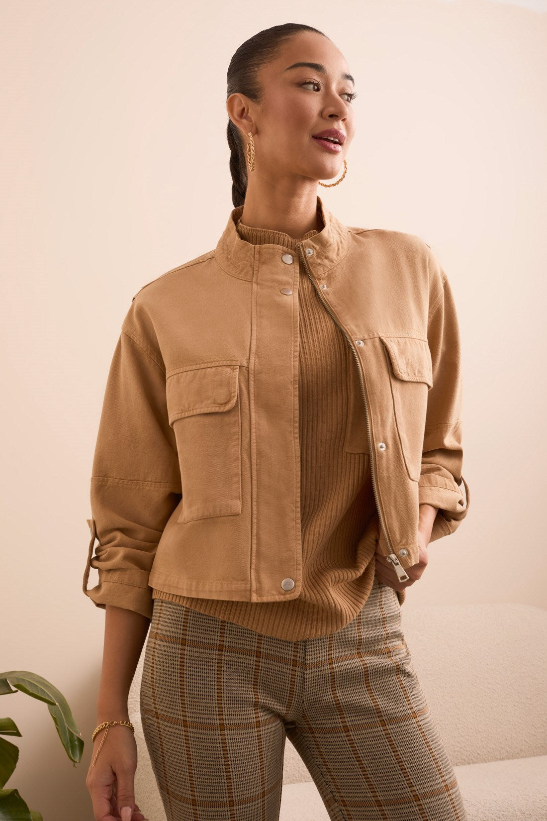 Tribal | Slub Twill Zip-Front Mock Neck Jacket