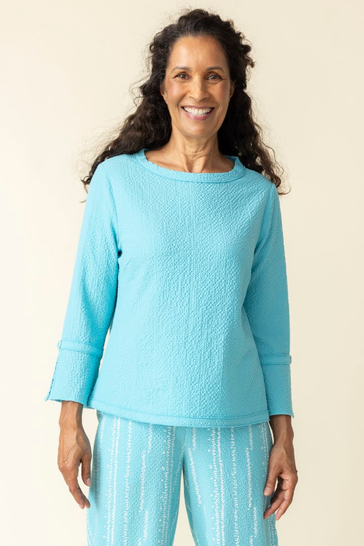 Habitat | Crinkle Crepe Solid Flutter Sleeve Pullover