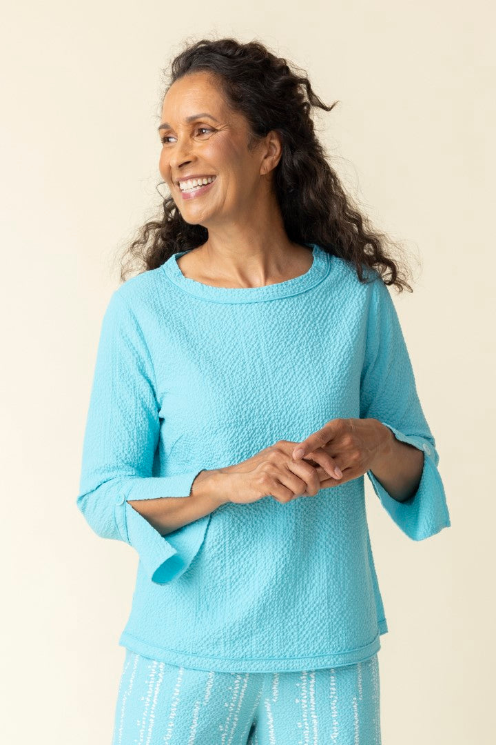 Habitat | Crinkle Crepe Solid Flutter Sleeve Pullover