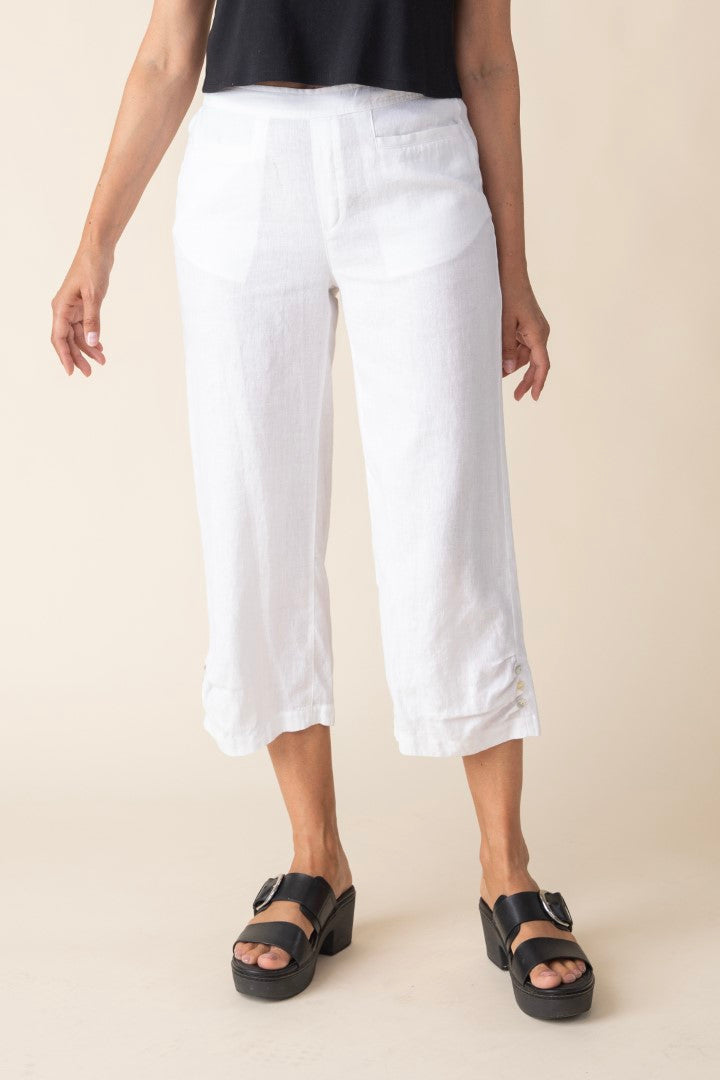 Linen Pleat Button Capri