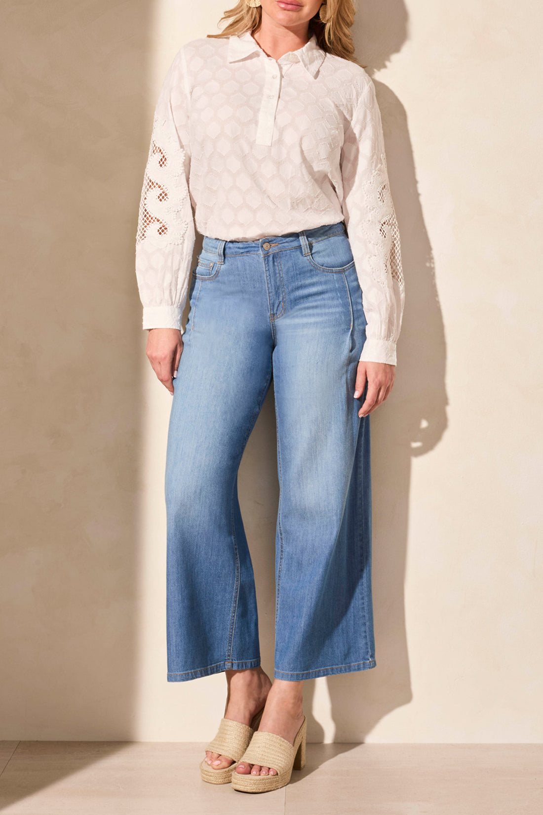 Tribal | Audrey Pleated Wide Leg Jeans