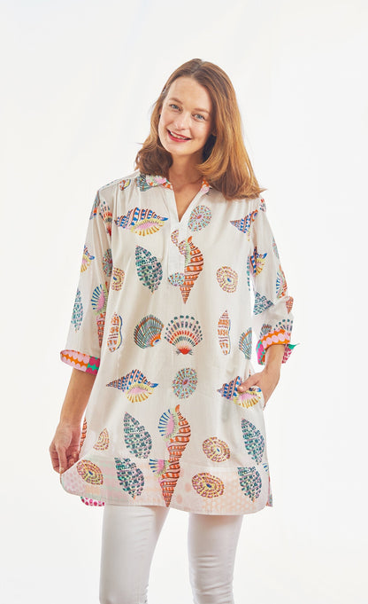 Dizzy Lizzie | Vail Tunic Seashells Multi Colored In Voile | Cloister Collection | TUNIC