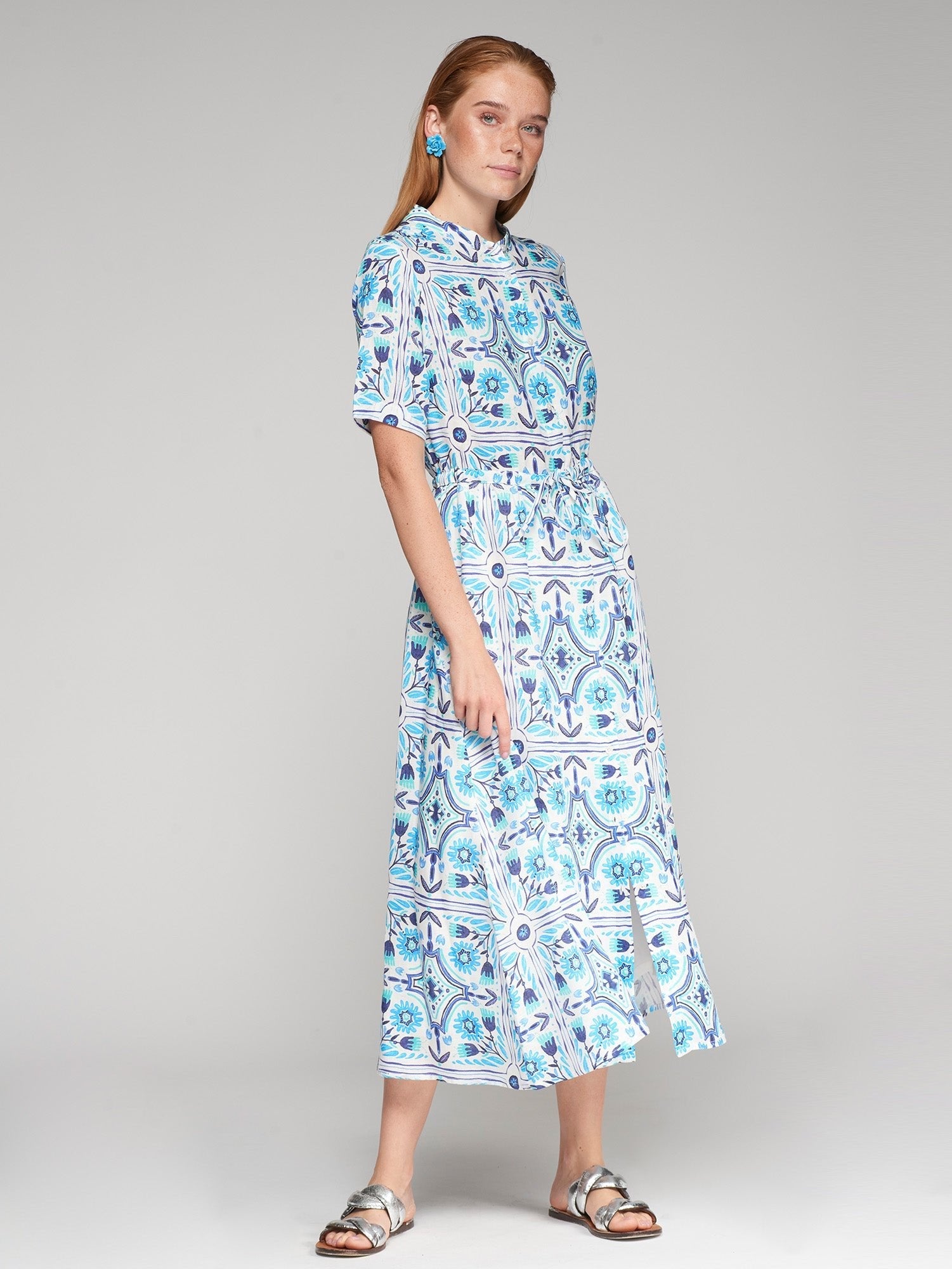 Vilagallo | Print Linen Midi Dress