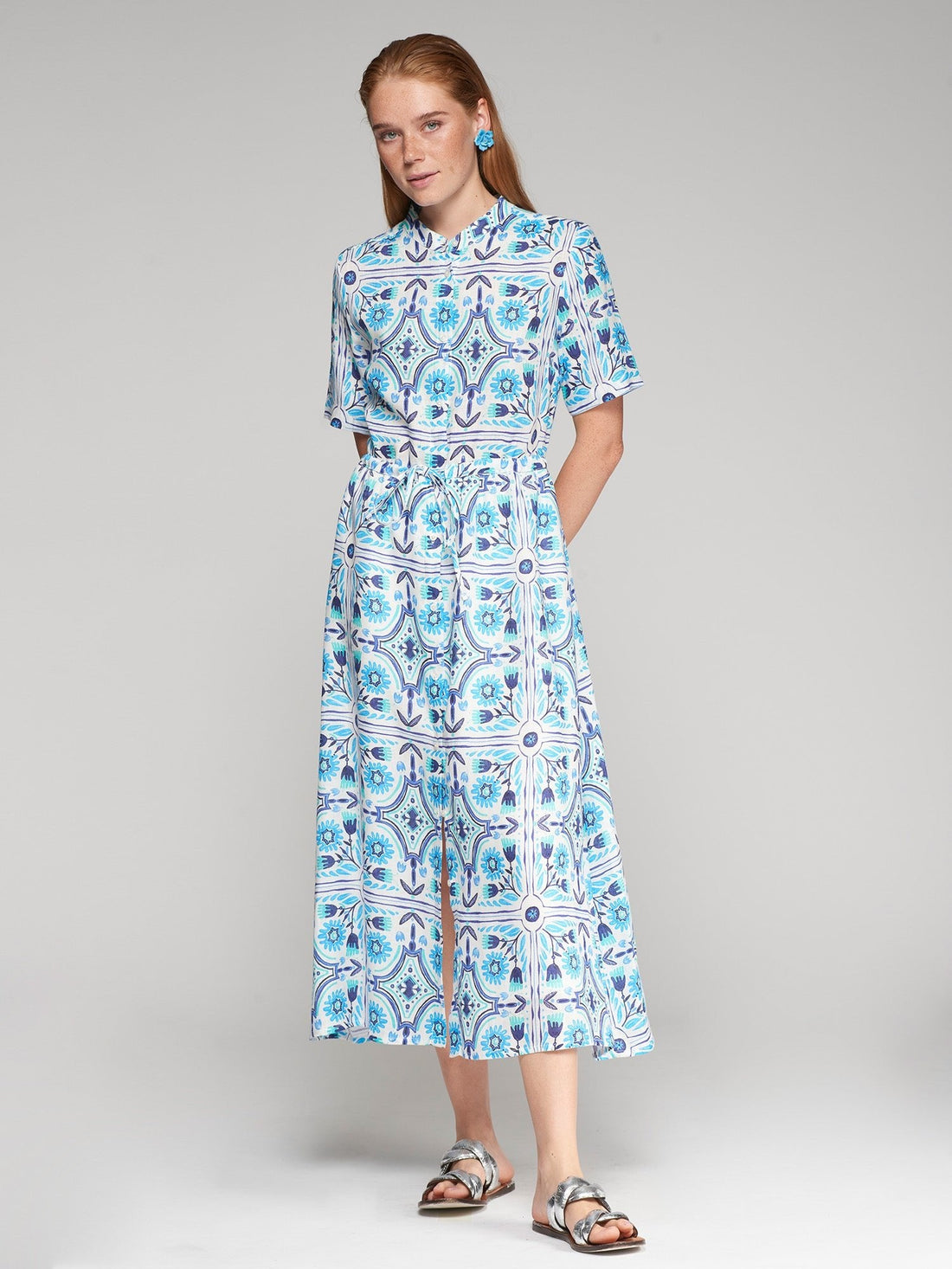 Vilagallo | Print Linen Midi Dress