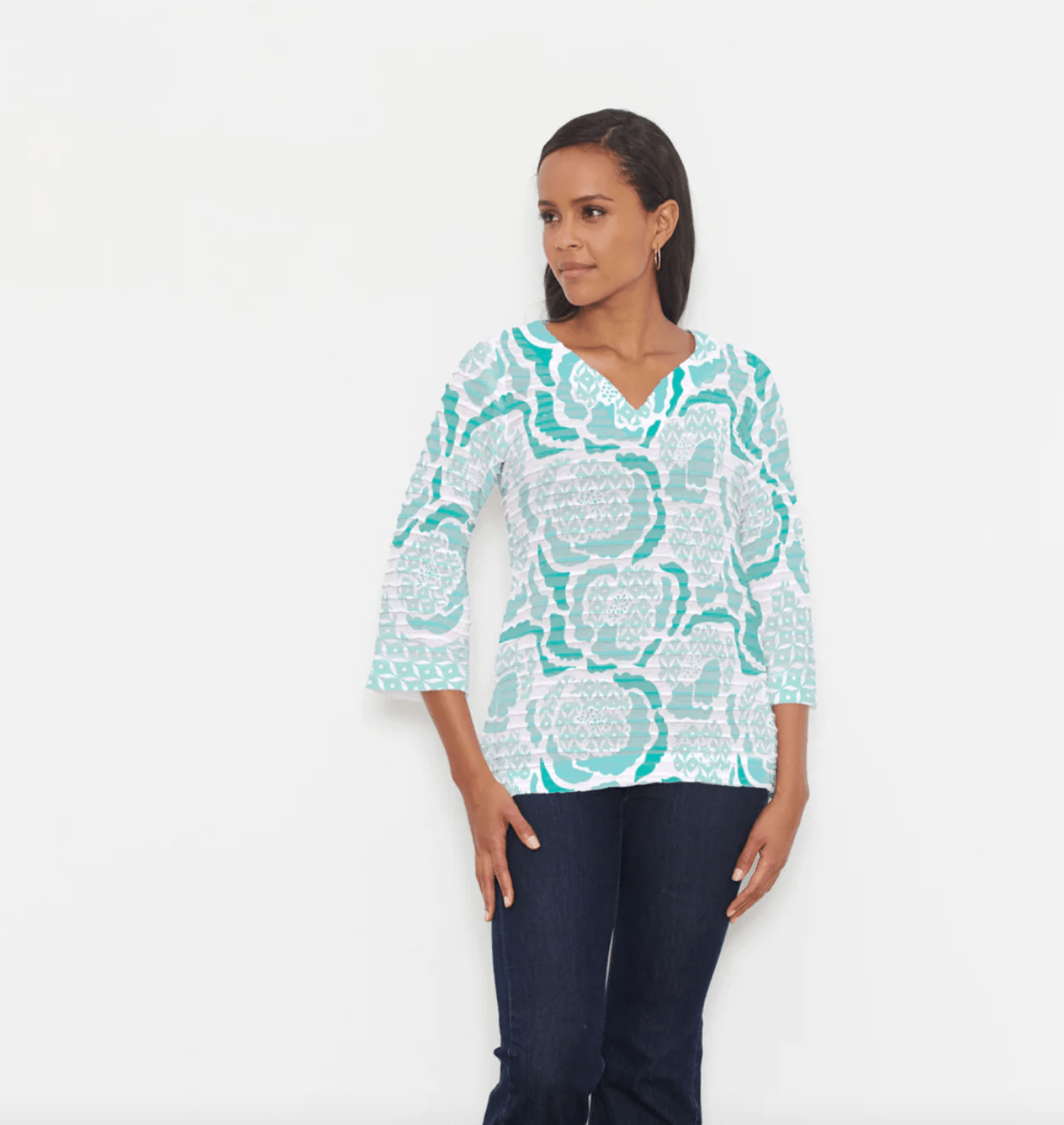 Whimsy Rose | Whimsy Rose | Aqua Peonies Print Top | Cloister Collection | TOPS