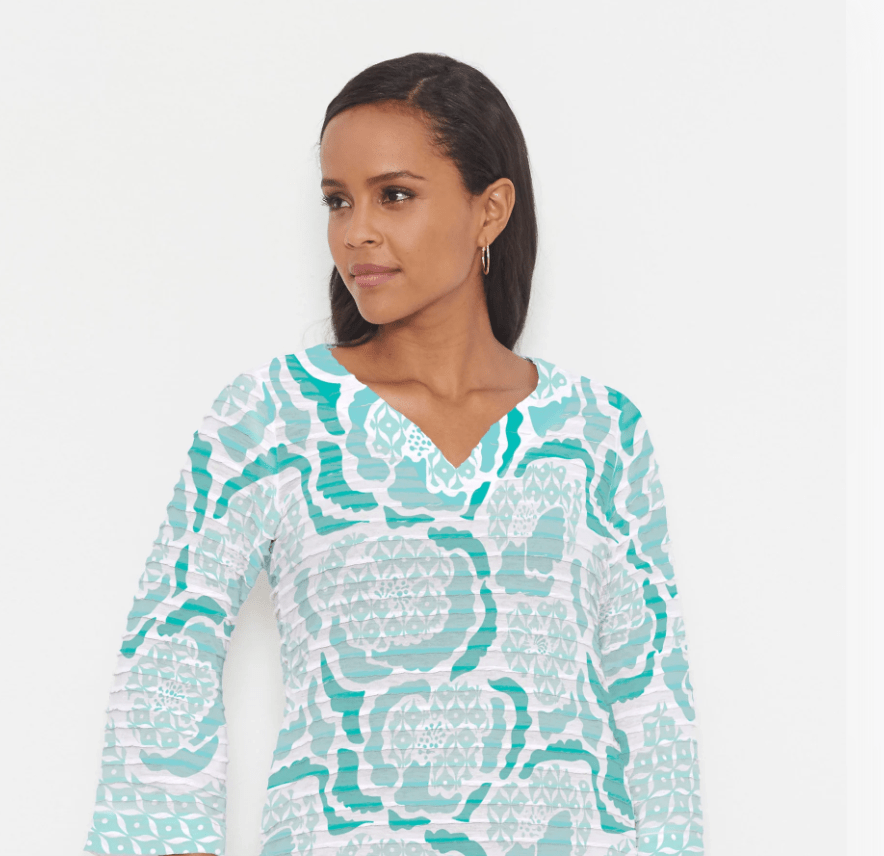 Whimsy Rose | Whimsy Rose | Aqua Peonies Print Top | Cloister Collection | TOPS