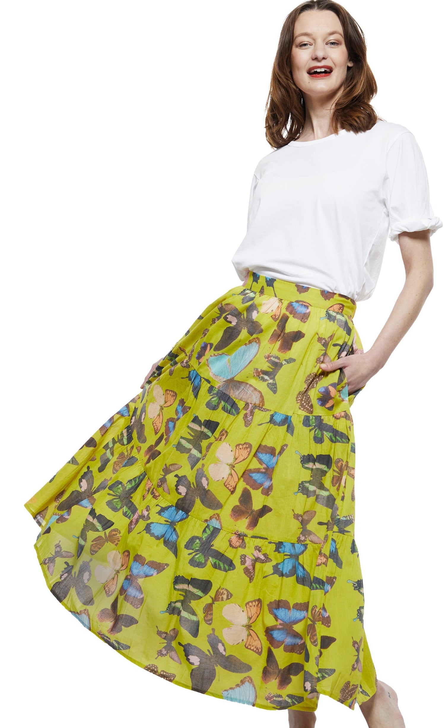 Dizzy Lizzie | Woodstock Skirt in Chartreuse with Butterflies | Cloister Collection | SKIRT