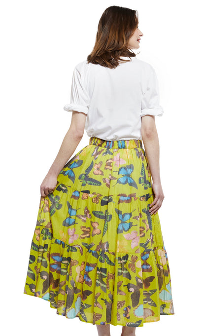 Dizzy Lizzie | Woodstock Skirt in Chartreuse with Butterflies | Cloister Collection | SKIRT