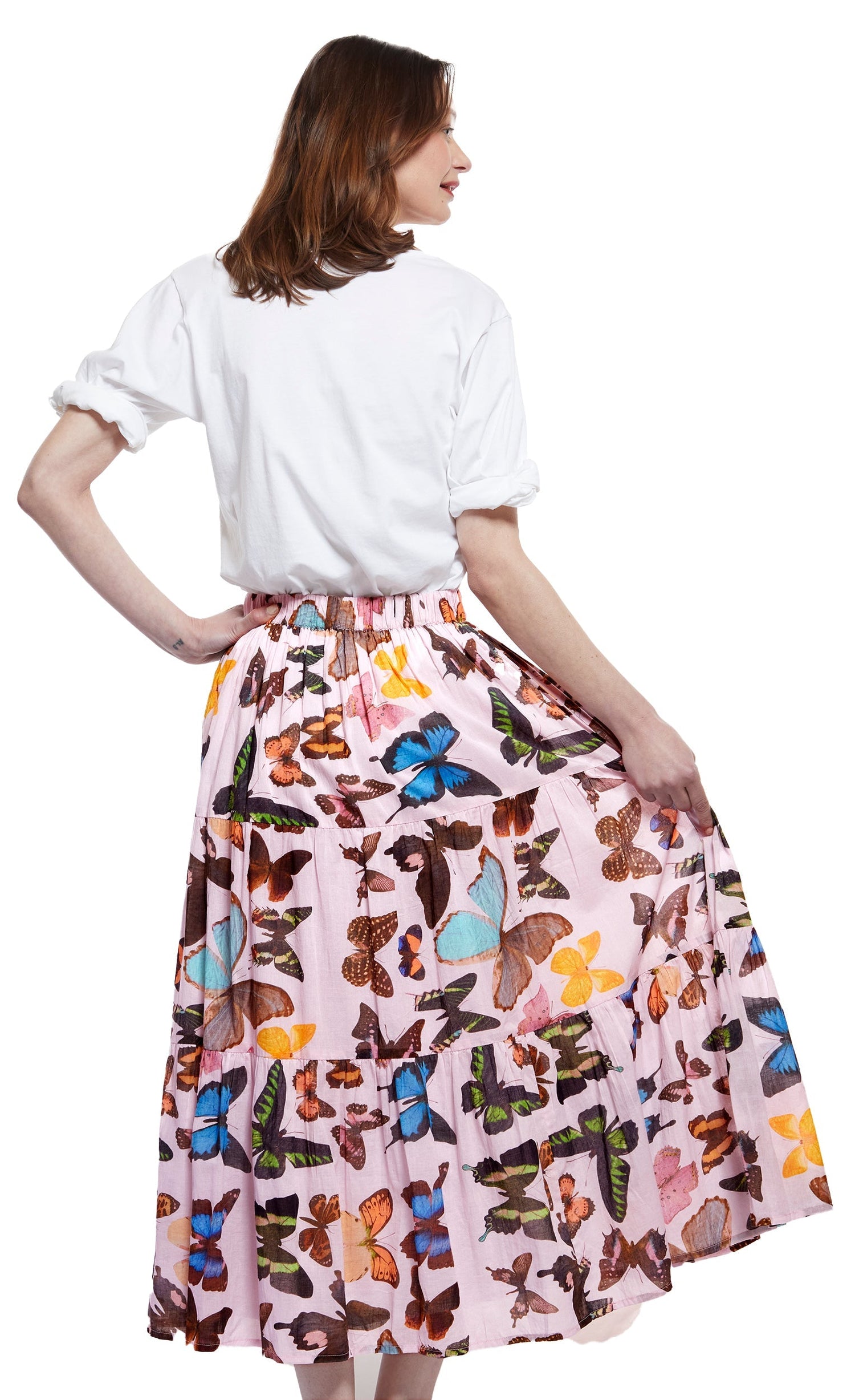 Dizzy Lizzie | Woodstock Skirt in Pink with Butterflies | Cloister Collection | SKIRT