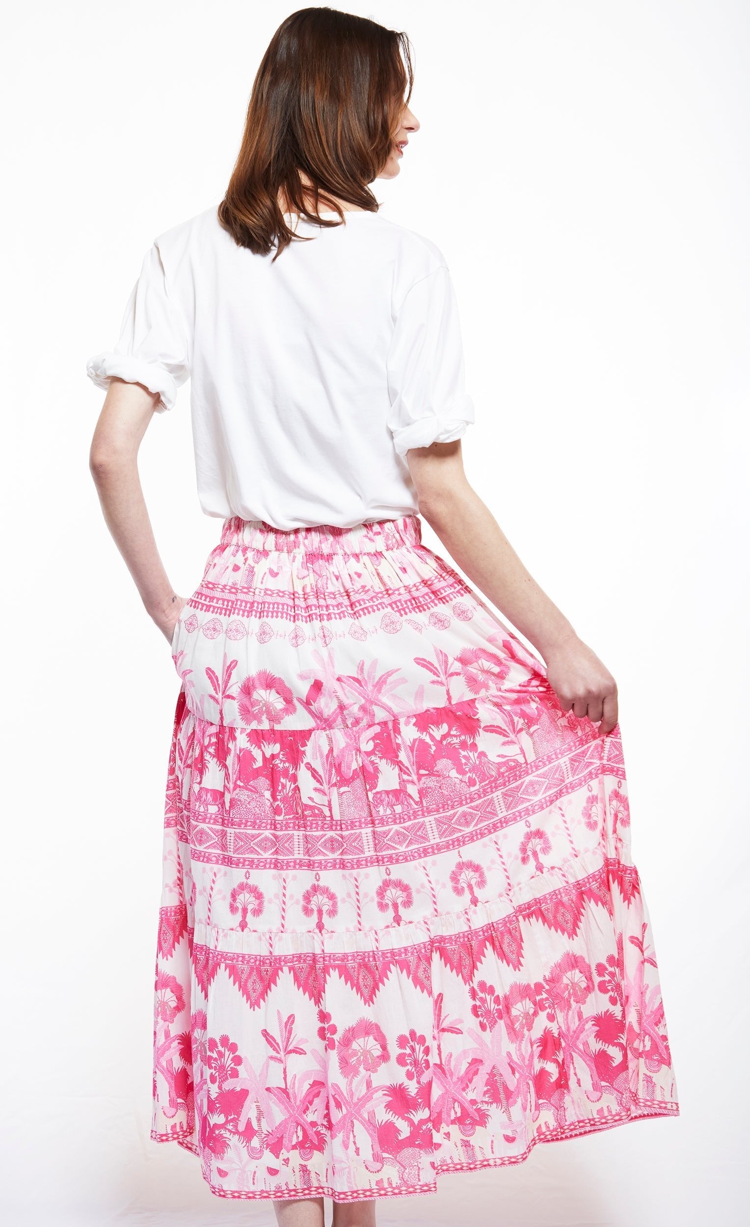 Dizzy Lizzie | Woodstock Skirt with Pink Ikat Print | Cloister Collection | SKIRT