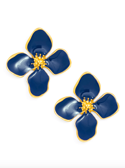 Zenzii | Zenzii | Enamel Flower Stud Navy | Cloister Collection | JEWELRY