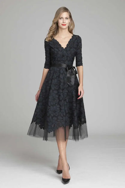 Teri Jon | Lace V-neck Dress | Teri Jon | Cloister Collection Designer Fashion