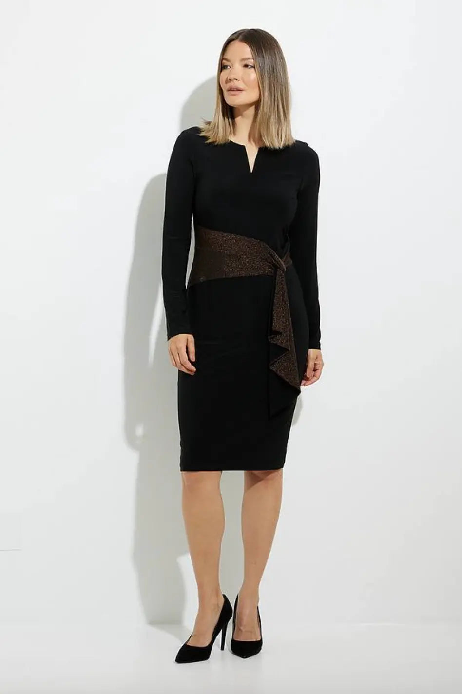Joseph Ribkoff | Blk Dress W/gold Tie