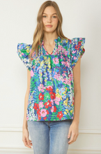 Load image into Gallery viewer, Cloister Collection | Print Top with Ruffle Slv Deta
