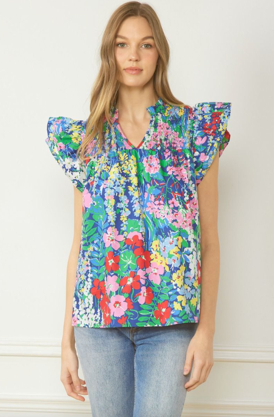 Cloister Collection | Print Top with Ruffle Slv Deta